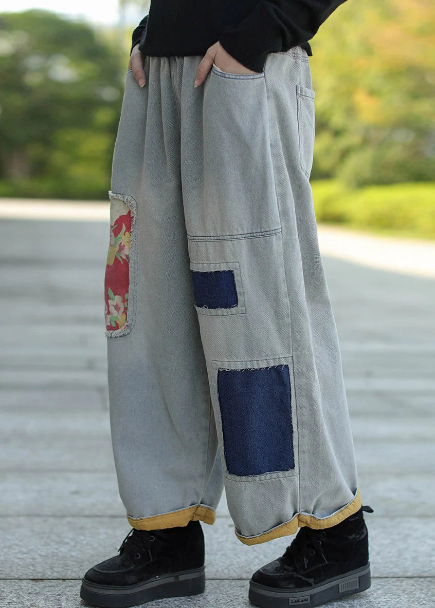Dames Jeans Wijde Pijpen Elastische Taille Lichtblauw 2