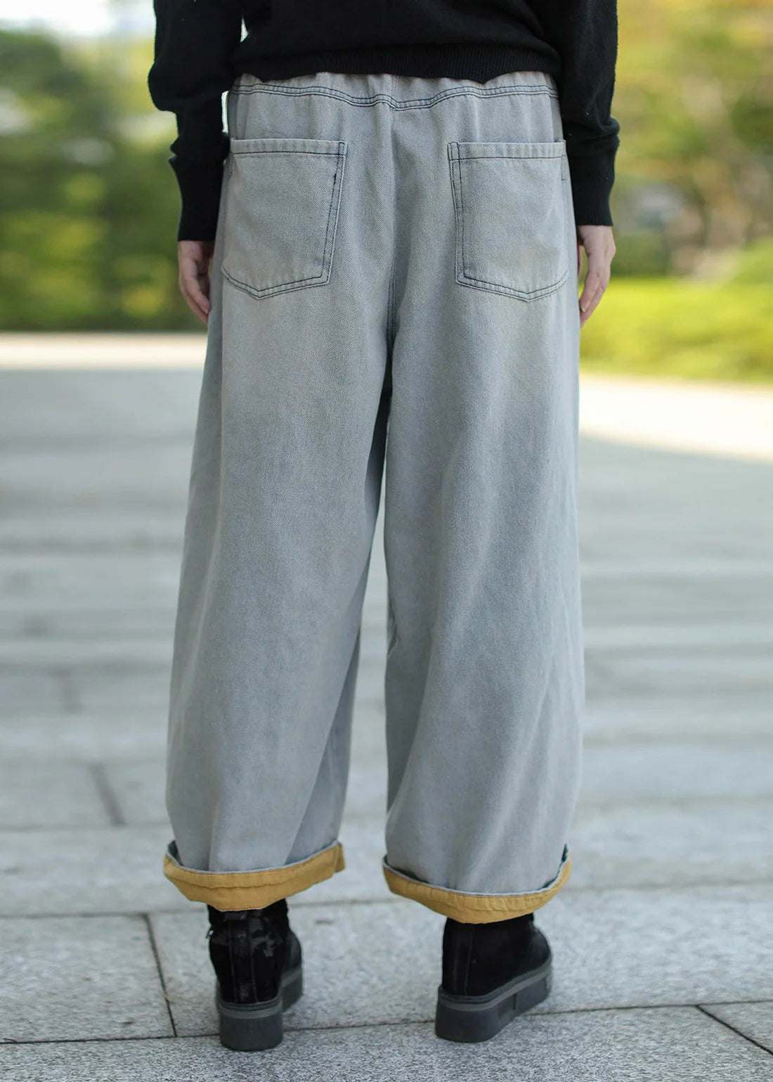 Dames Jeans Wijde Pijpen Elastische Taille Lichtblauw 3