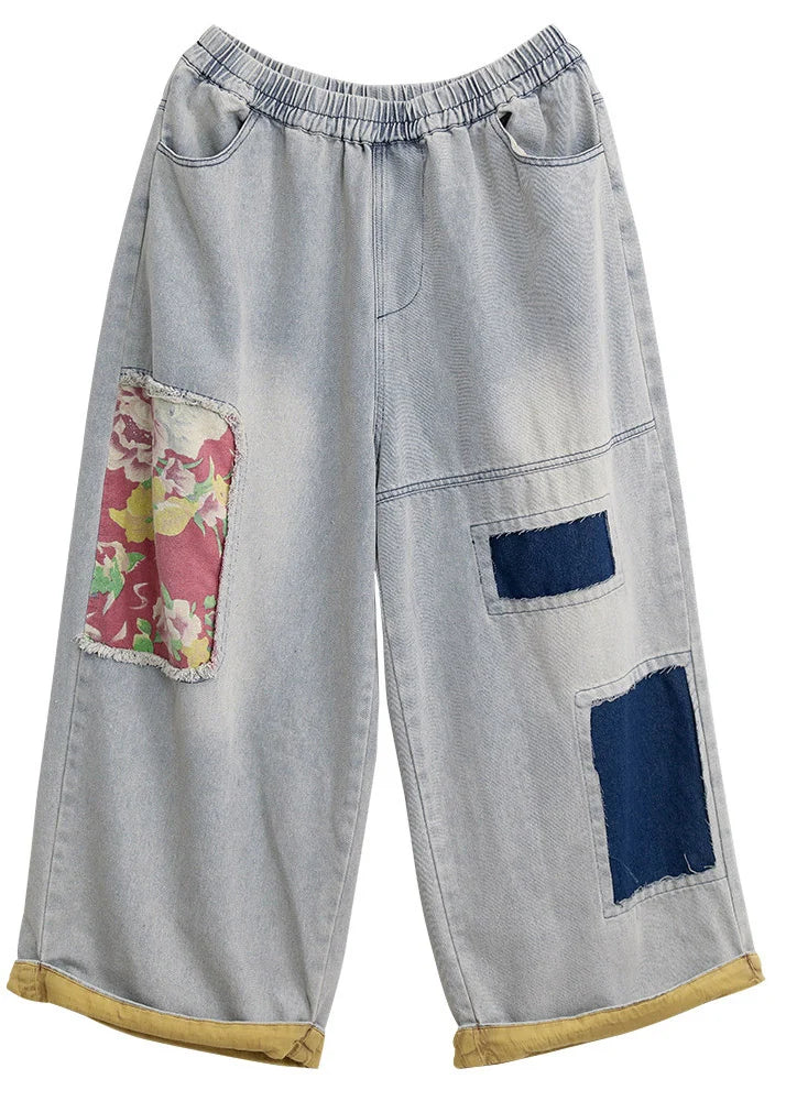 Dames Jeans Wijde Pijpen Elastische Taille Lichtblauw 4