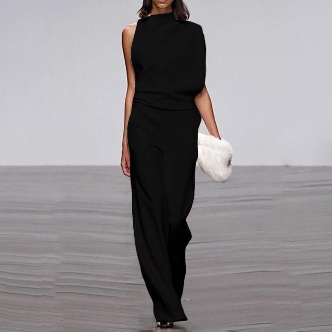 Dames Jumpsuit Feestelijk Asymmetrisch Met Hoge Kraag En Ontblote Schouder 3