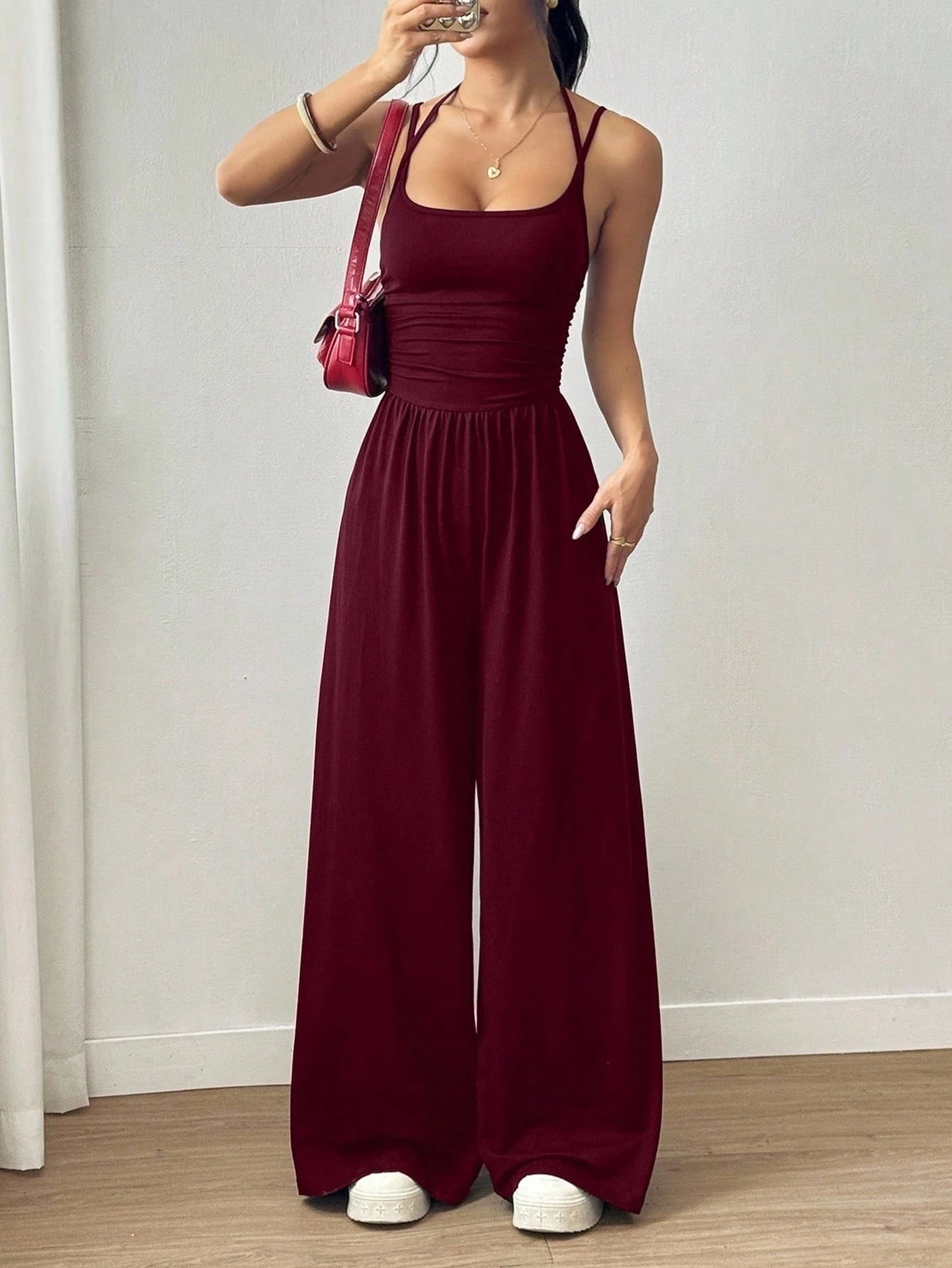 Dames Jumpsuit Geplooid met Rechte Pijpen 5
