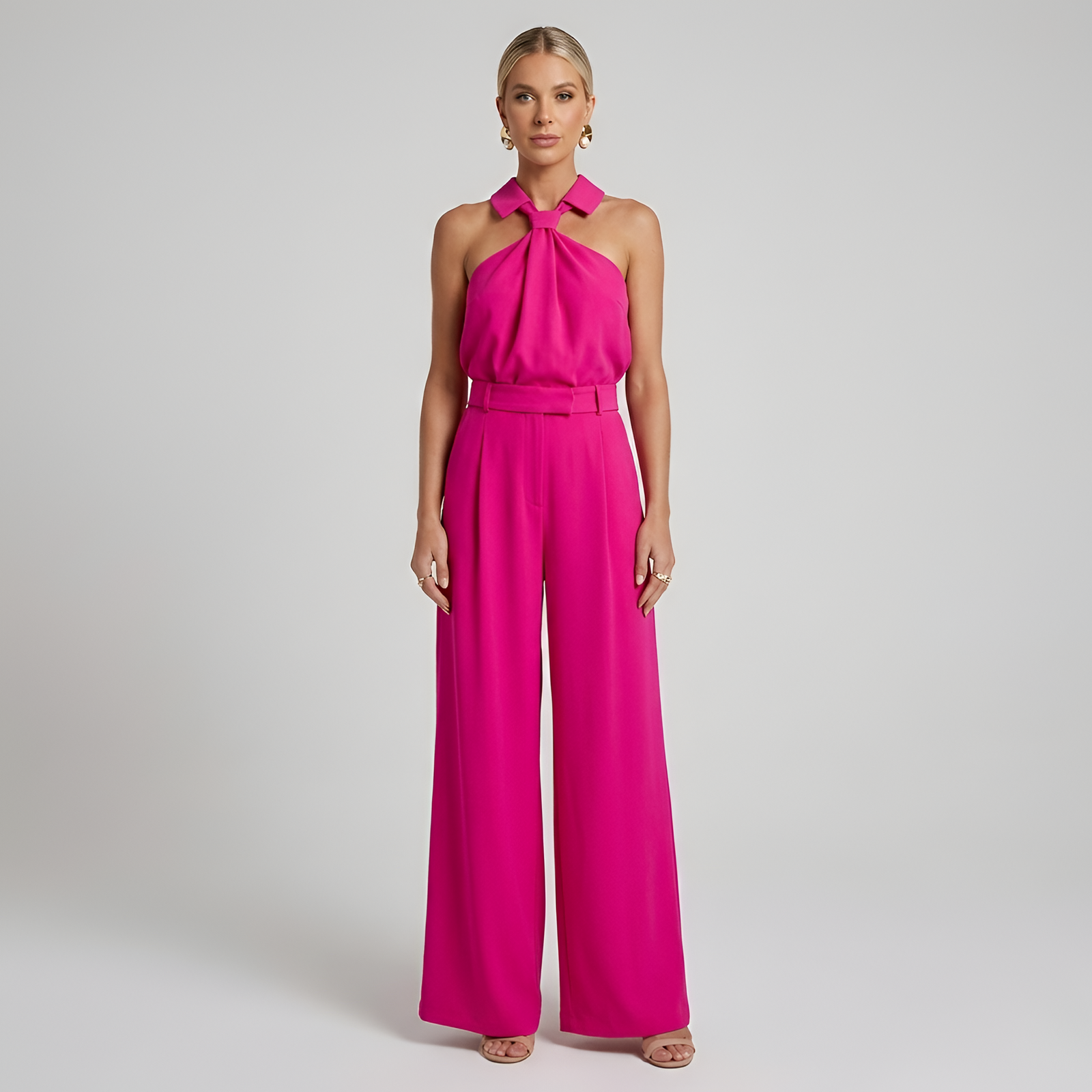 Dames Jumpsuit Halterhals met Wijde Pijpen Feestelijk 4