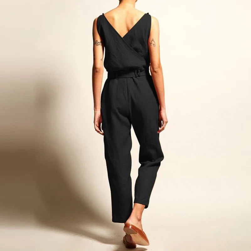 Dames Jumpsuit Luchtig Linnen Met Tailleband 5