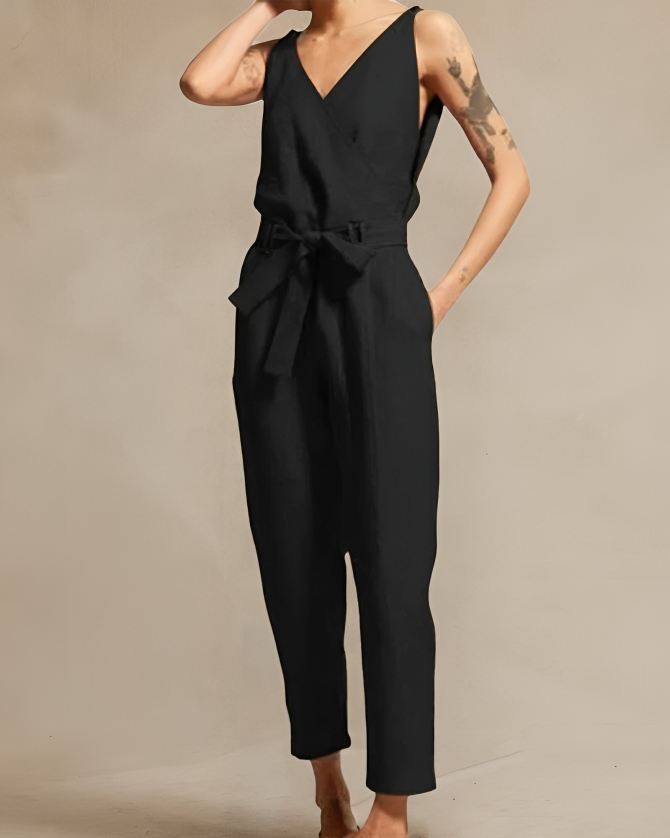 Dames Jumpsuit Luchtig Linnen Met Tailleband 7