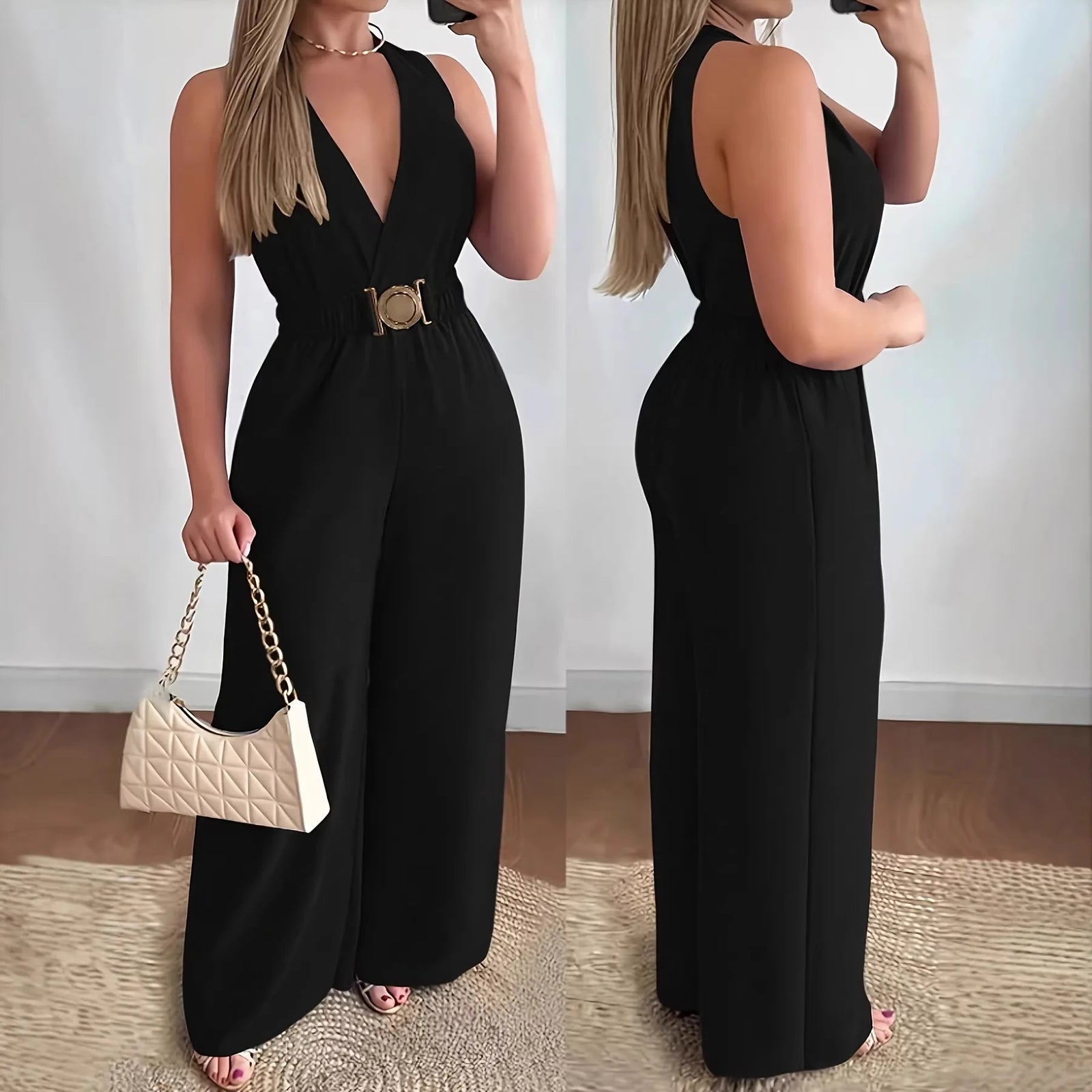 Dames Jumpsuit Mouwloos Met Diepe V-hals 1