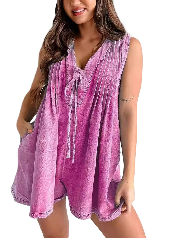 Dames Jumpsuit Mouwloos Met V-hals En Vetersluiting 0
