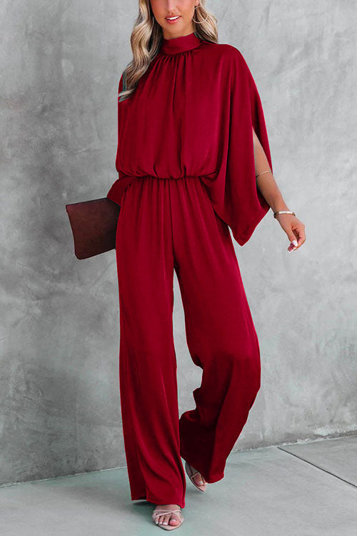 Dames Jumpsuit met Stand Kraag en Split Mouwen 2
