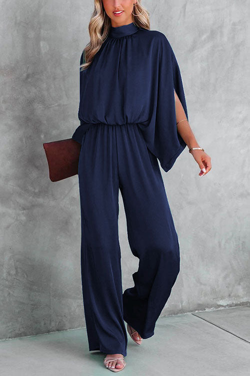 Dames Jumpsuit met Stand Kraag en Split Mouwen 3