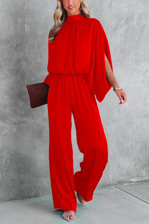 Dames Jumpsuit met Stand Kraag en Split Mouwen 4