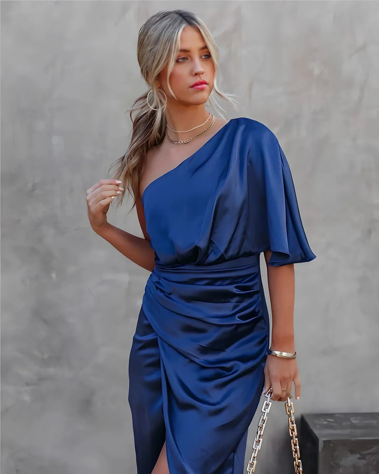 Dames Jurk Asymmetrisch Gedrapeerd Midi Stijl 10