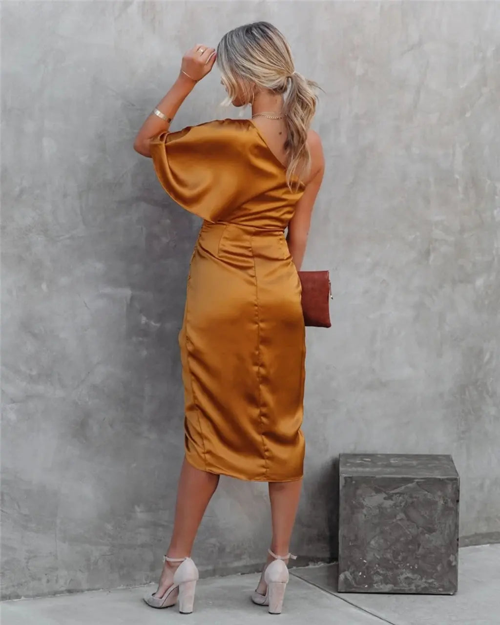Dames Jurk Asymmetrisch Gedrapeerd Midi Stijl 5