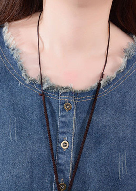 Dames Jurk Denim O-Hals met Knopen en Zakken Casual 3