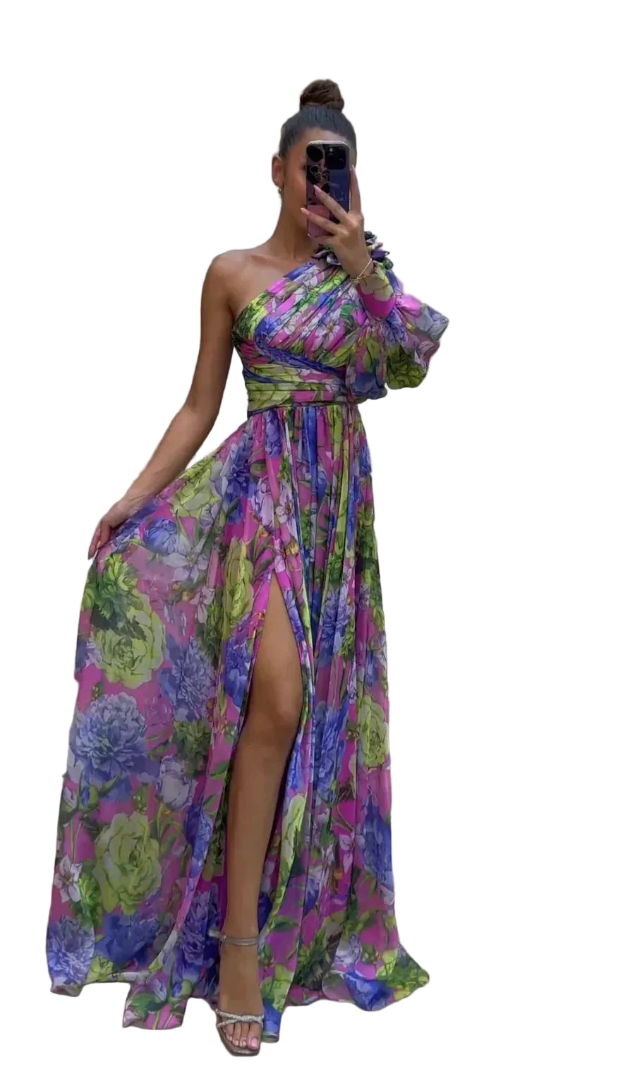 Dames Jurk Met Bloemenprint One-Shoulder Zomerstijl 0