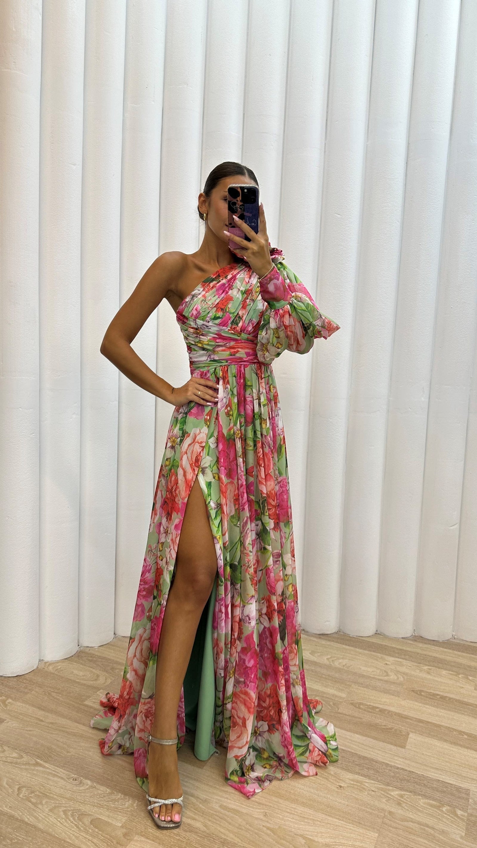 Dames Jurk Met Bloemenprint One-Shoulder Zomerstijl 4