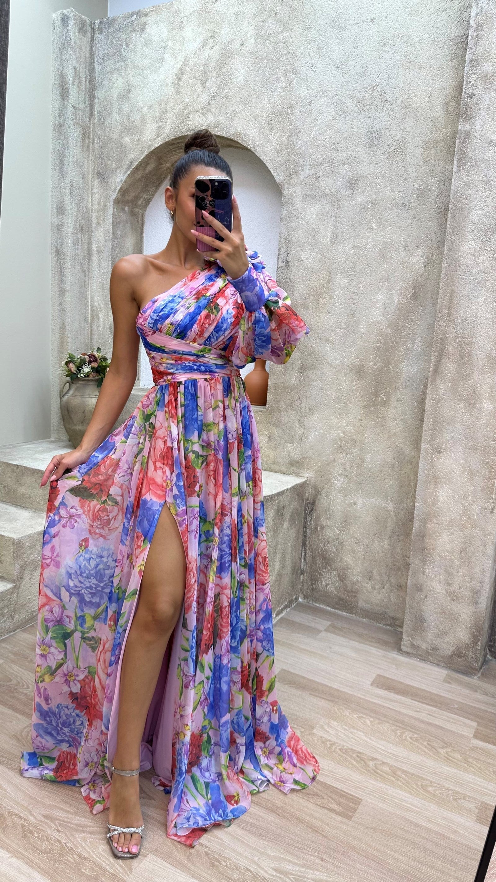 Dames Jurk Met Bloemenprint One-Shoulder Zomerstijl 6