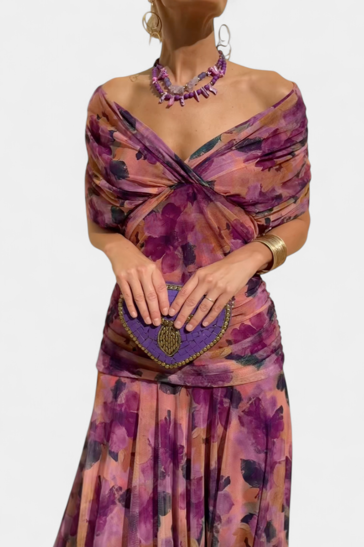 Dames Jurk Met Fantasiebloemenprint V-Hals Lange Rok 10