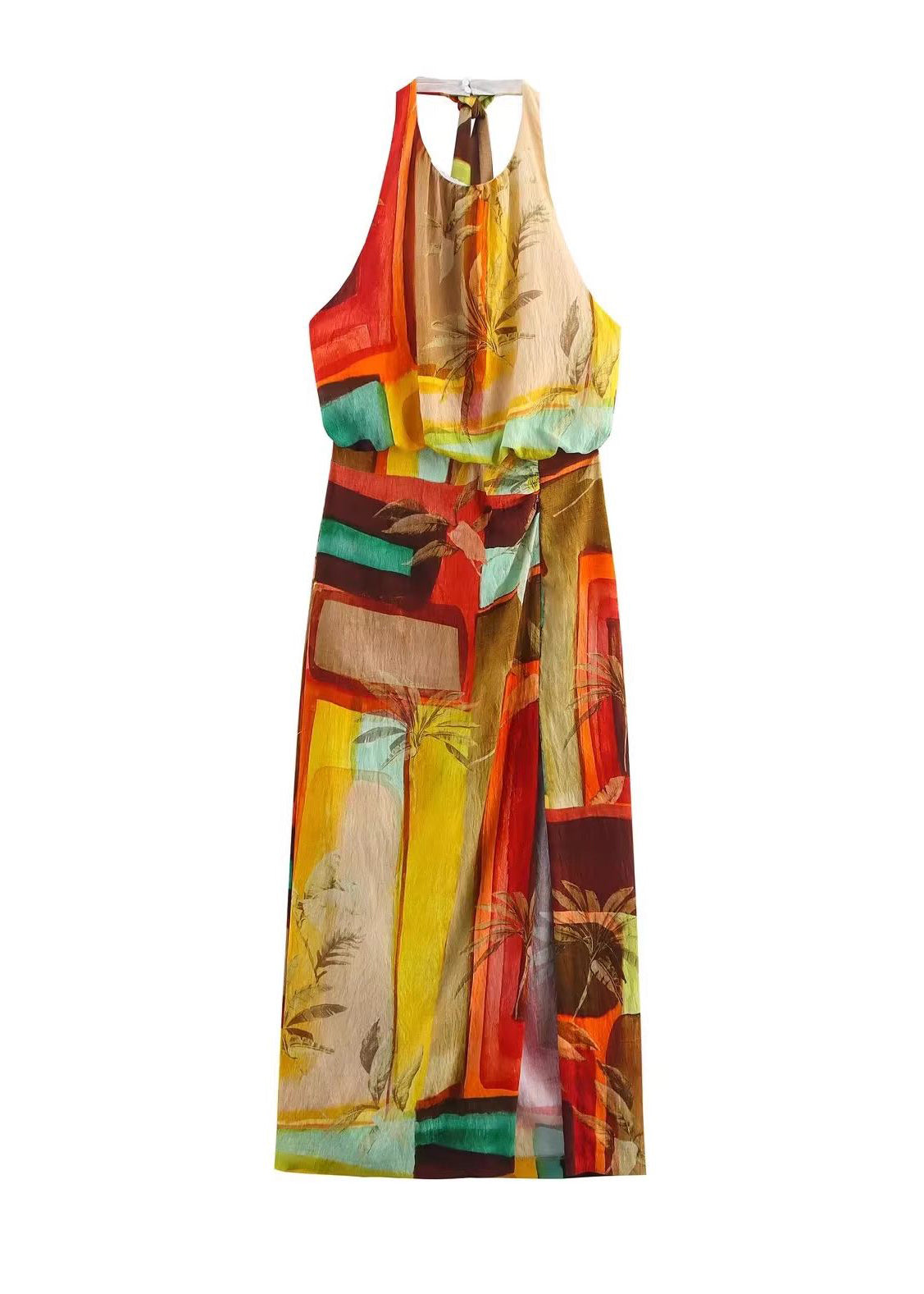 Dames Jurk Mouwloos Bohemien Print Open Rug 3
