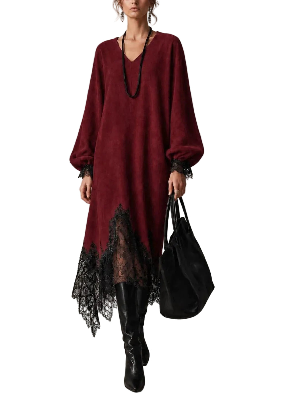 Dames Jurk Patchwork Asymmetrische V-hals Herfststijl 0