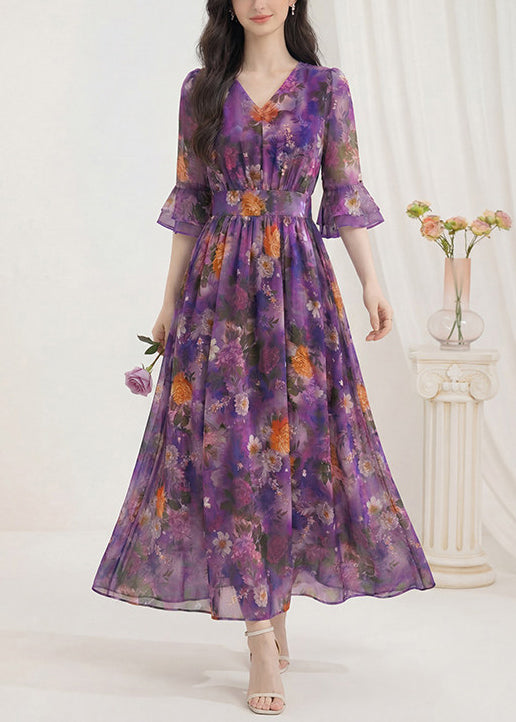 Dames Jurk V-hals Gerimpeld Print Zomerstijl 3