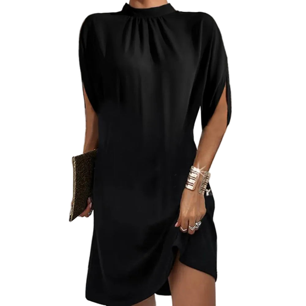 Dames Jurk met Ronde Hals en Korte Mouwen - Mini Shift Jurk 0
