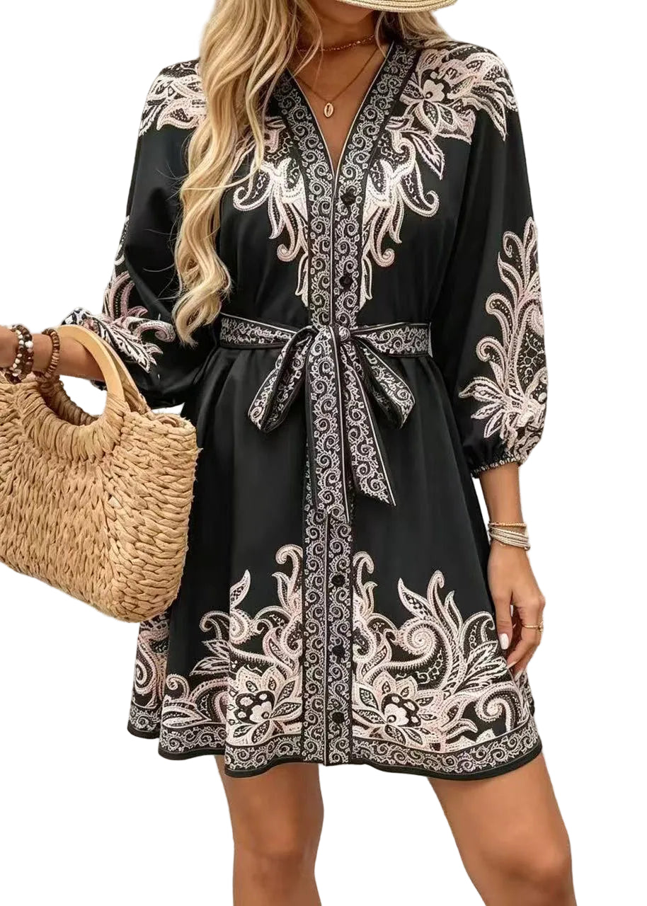 Dames Jurk met Taille Stropdas en Print Zomerstijl 0