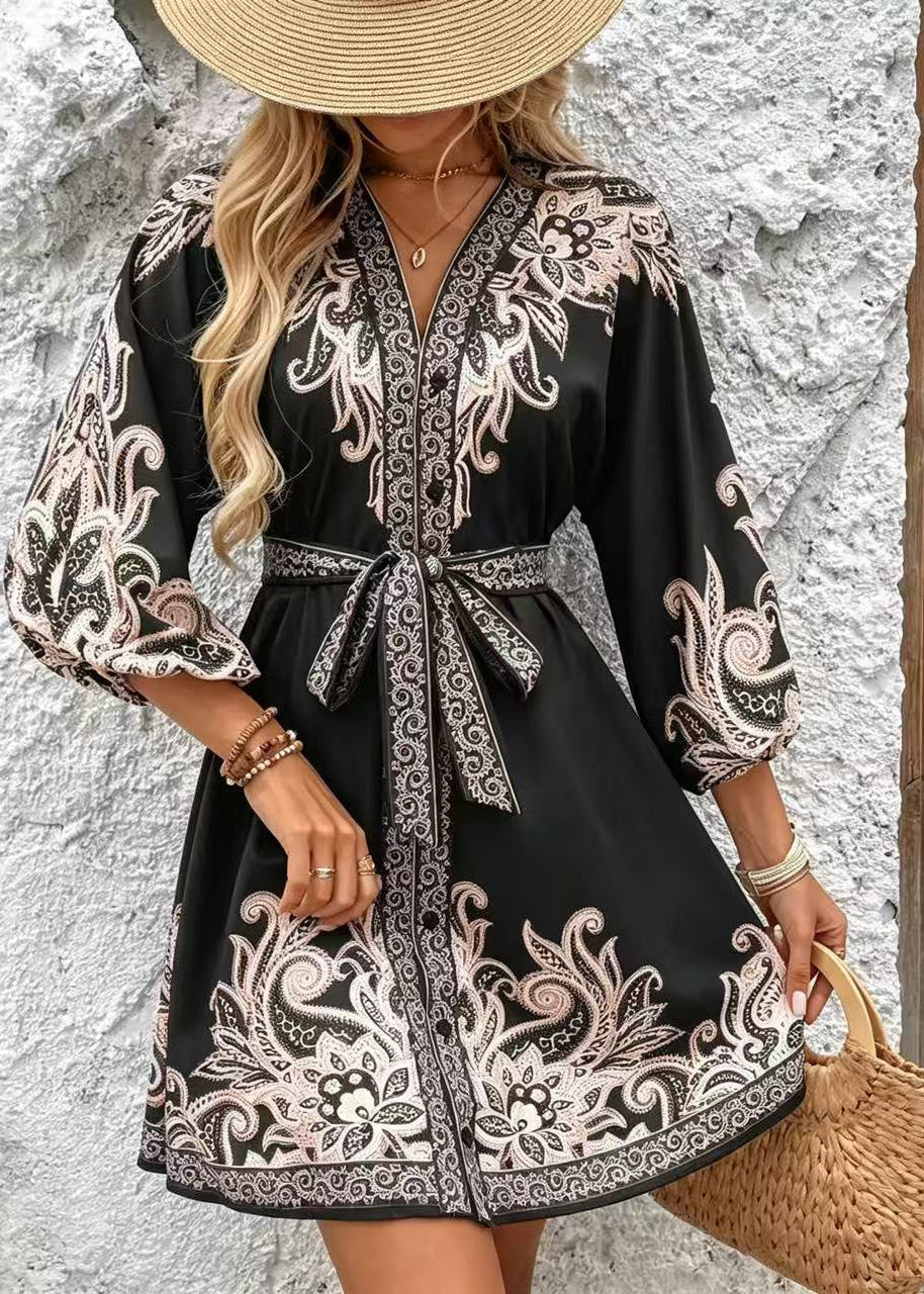 Dames Jurk met Taille Stropdas en Print Zomerstijl 2