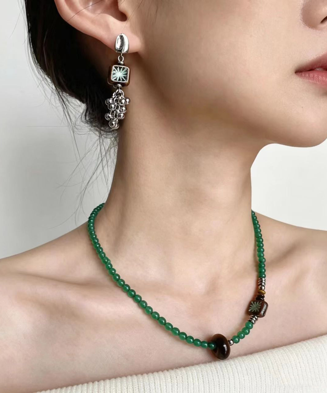 Dames Ketting Boho Stijl Met Agaat En Tijgeroog Hanger 2