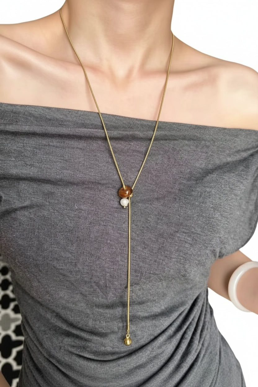 Dames Ketting Lariat Met Natuurlijke Tijgeroog Stenen 0