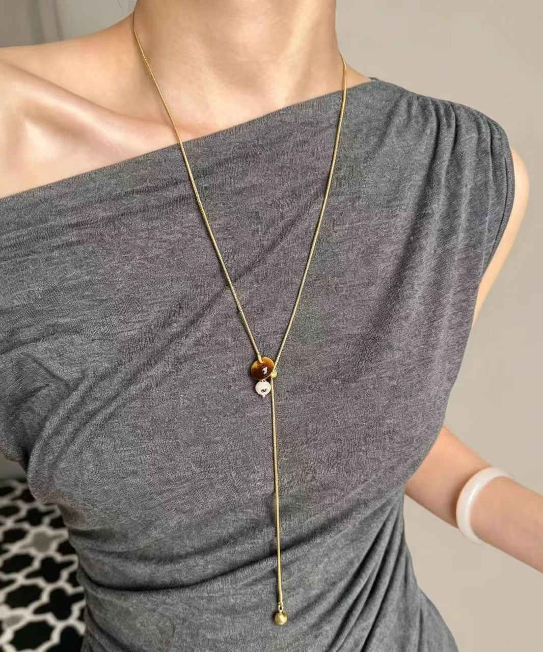 Dames Ketting Lariat Met Natuurlijke Tijgeroog Stenen 2