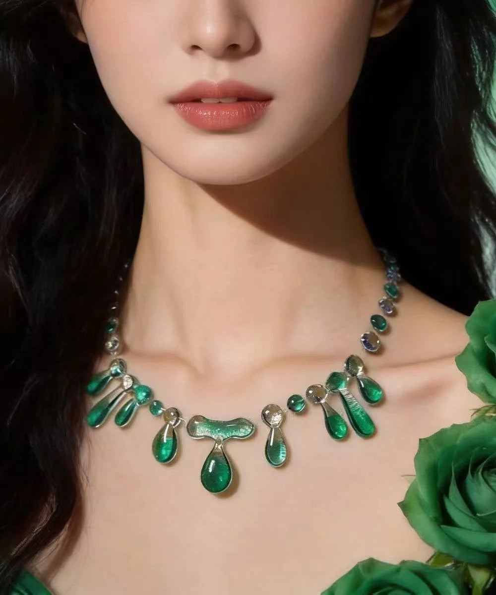 Dames Ketting Met Druppelvormige Hanger Transparant Groen Vintage Stijl 0
