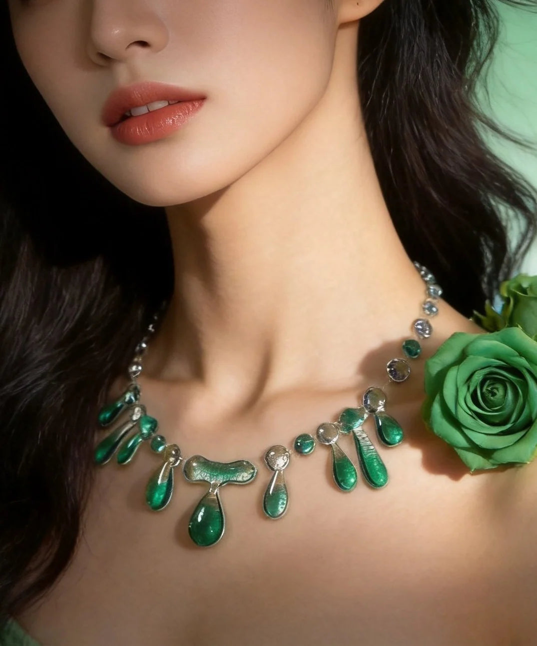 Dames Ketting Met Druppelvormige Hanger Transparant Groen Vintage Stijl 1