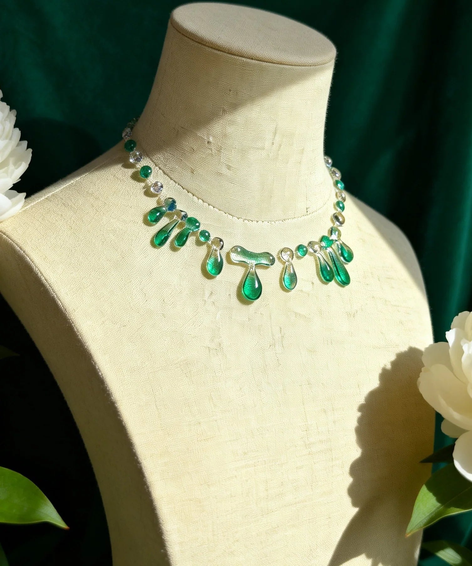 Dames Ketting Met Druppelvormige Hanger Transparant Groen Vintage Stijl 4