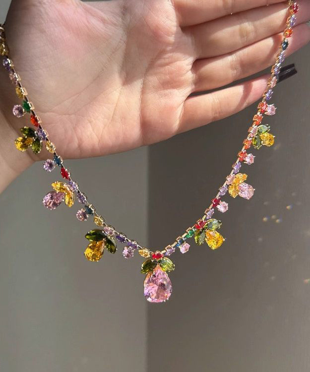 Dames Ketting en Oorbellen Set Regenboog Bloemen Crystal Waterdruppel Design 4