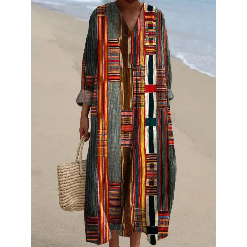 Dames Kleurblok Jurk V-Hals Zacht Ademend Casual Jurken 11