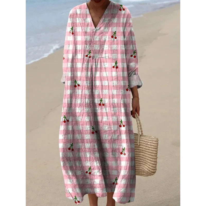 Dames Kleurblok Jurk V-Hals Zacht Ademend Casual Jurken 17