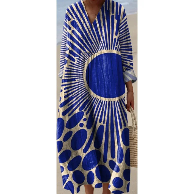 Dames Kleurblok Jurk V-Hals Zacht Ademend Casual Jurken 30