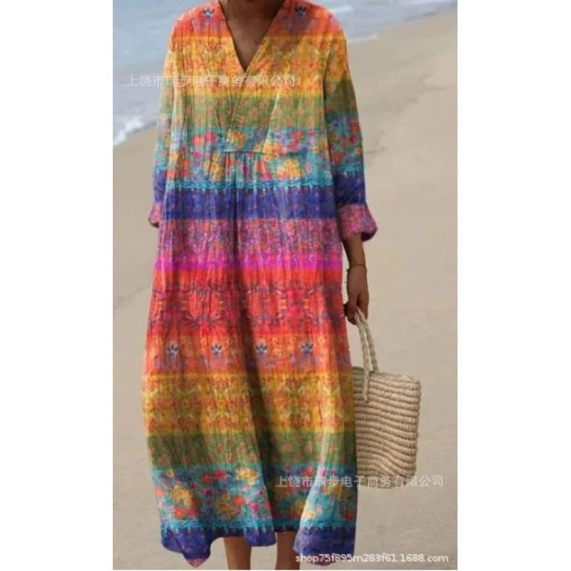 Dames Kleurblok Jurk V-Hals Zacht Ademend Casual Jurken 8