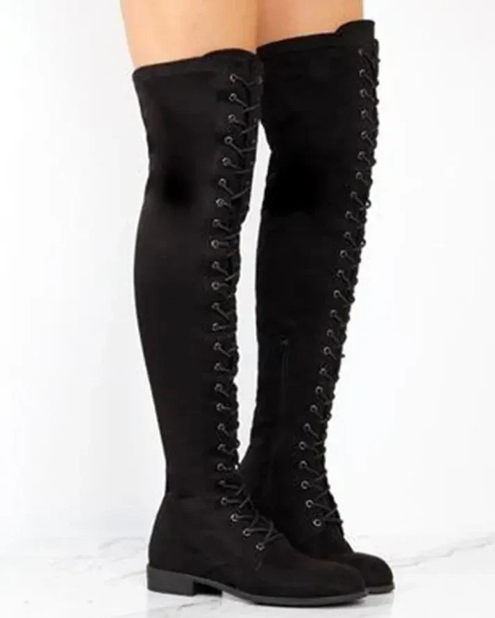 Dames Kniehoge Veterlaarzen Met Strakke Look 1