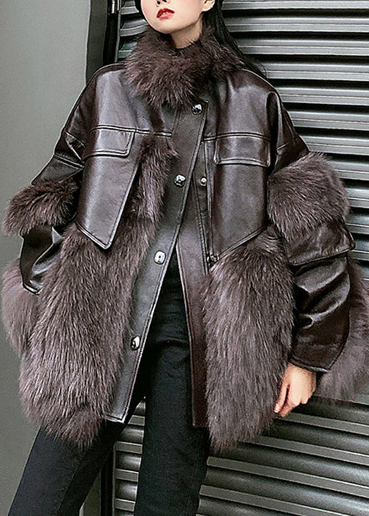 Dames Kunstleren Jas Patchwork Stijl 0