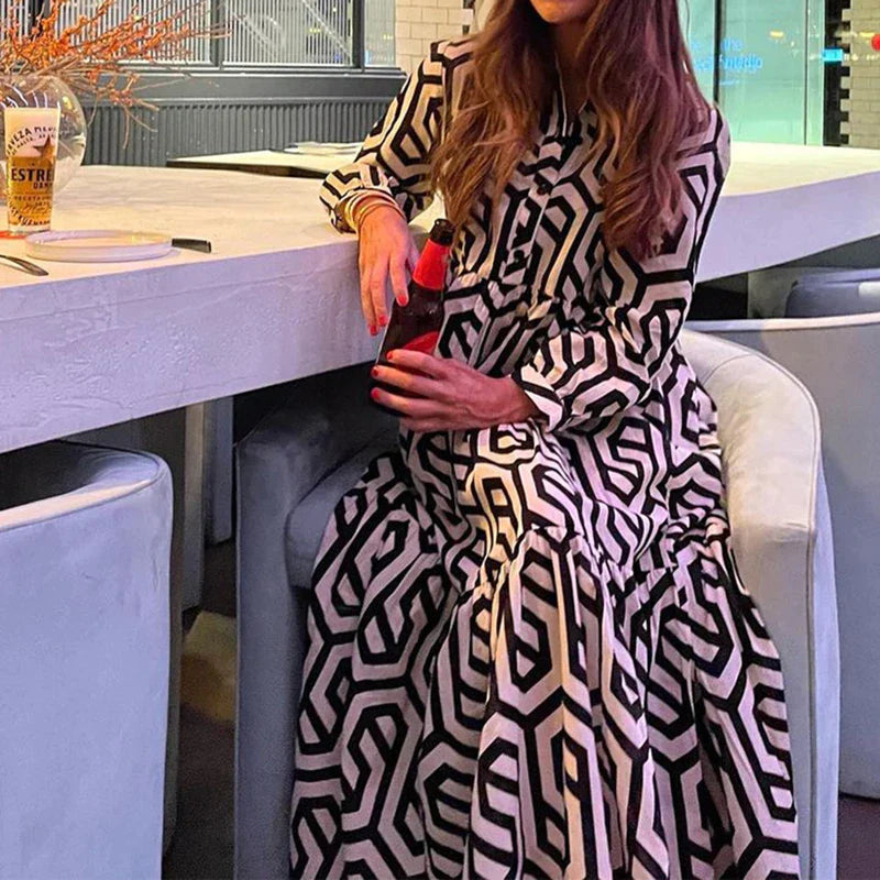 Dames Langärmelig Kleid Geometrisches Muster Modern 1