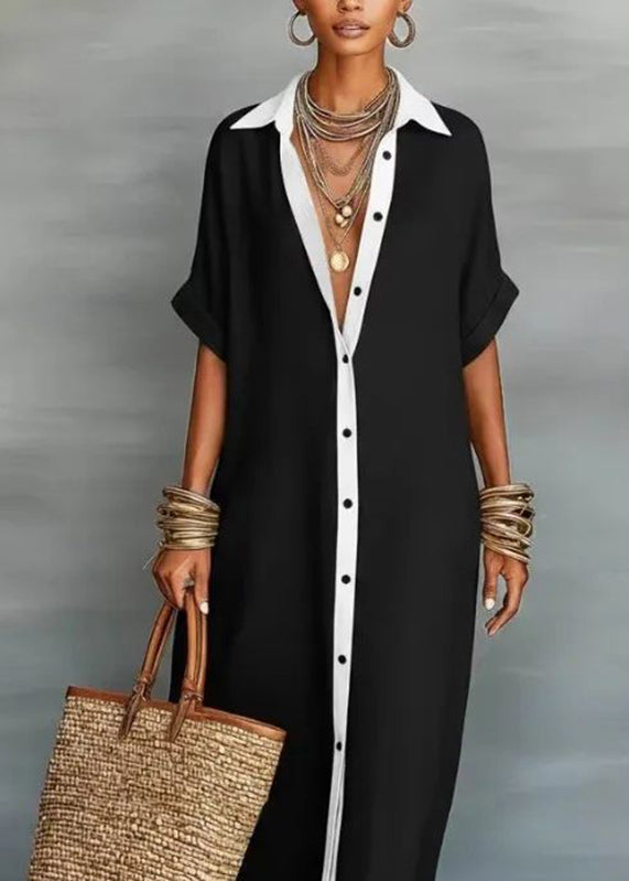 Dames Lange Boho Jurk met Peter Pan Kraag en Patchwork 2