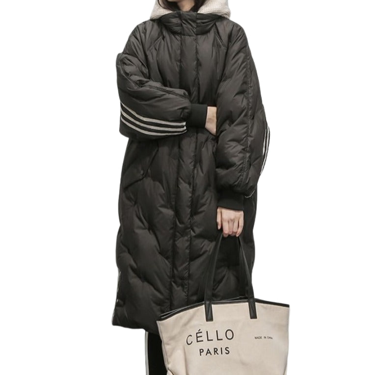 Dames Lange Gewatteerde Jas met Stijl 0