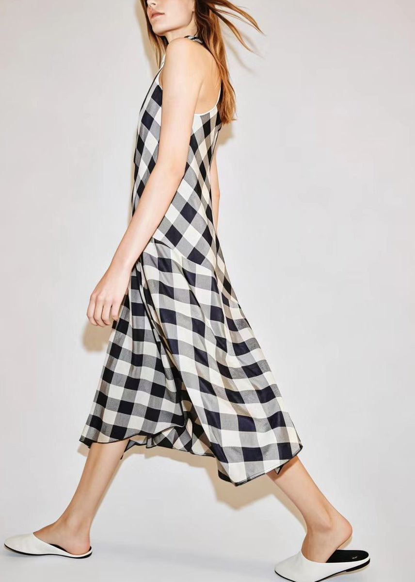Dames Lange Jurk Geruit Asymmetrisch Model 2