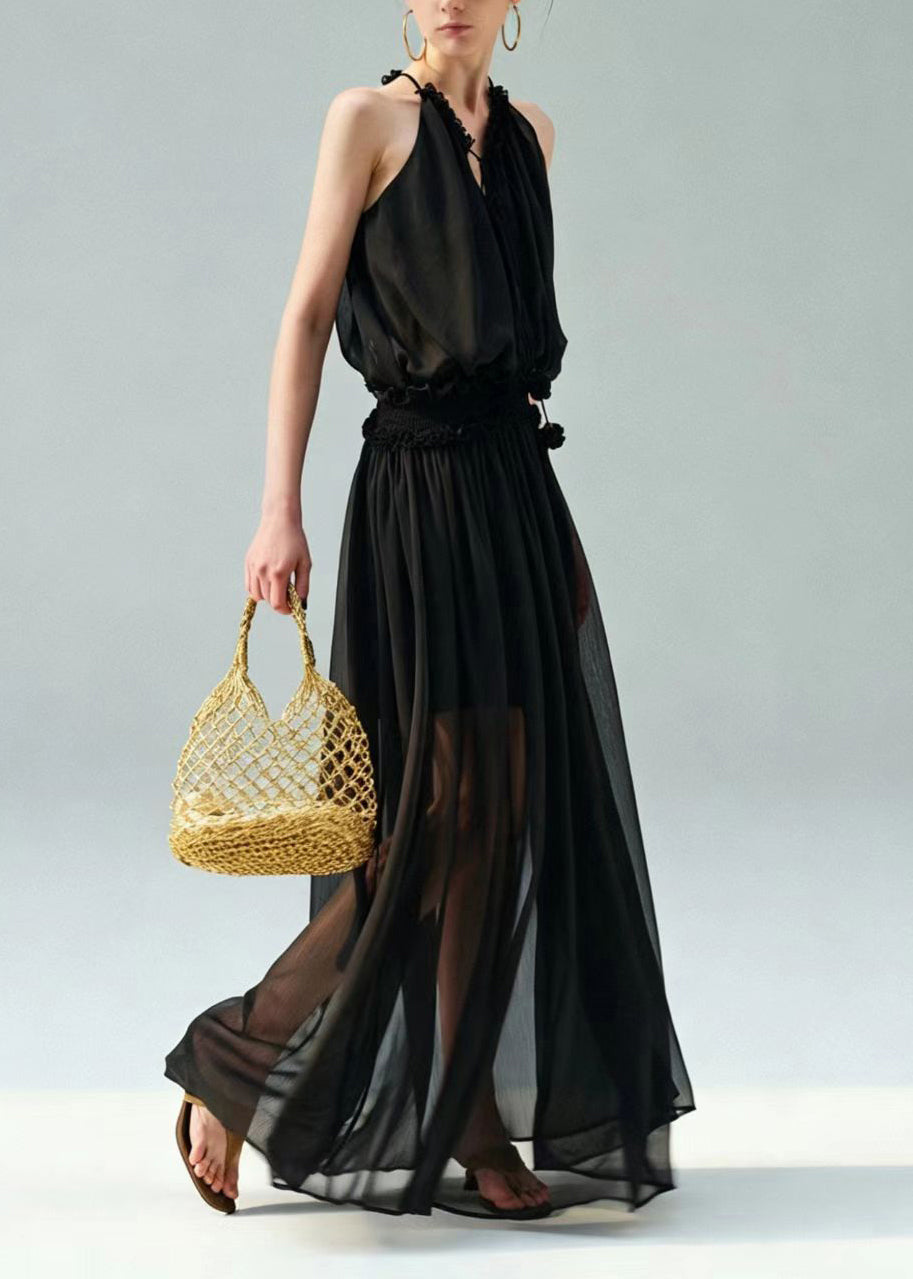 Dames Lange Jurk Halter Koude Schouder Zomerjurk 1
