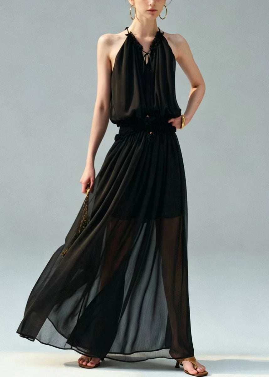 Dames Lange Jurk Halter Koude Schouder Zomerjurk 2