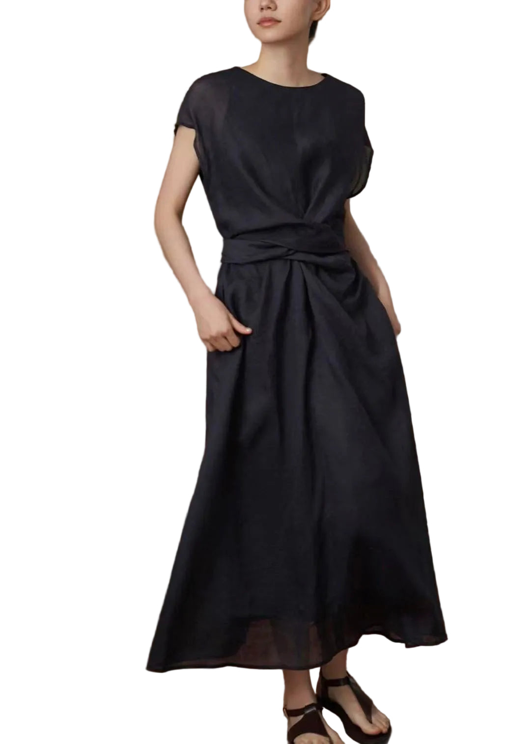 Dames Lange Jurk O-hals Met Taille Stropdas Casual Zomer 0
