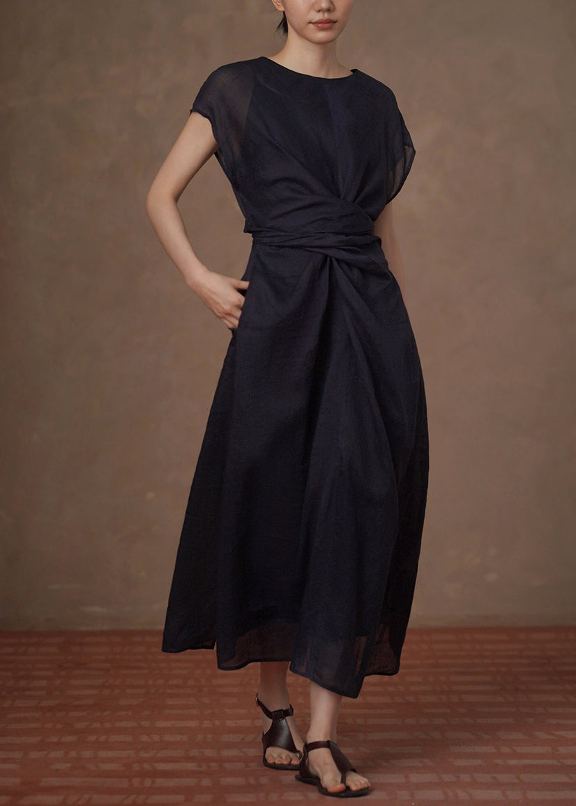 Dames Lange Jurk O-hals Met Taille Stropdas Casual Zomer 3