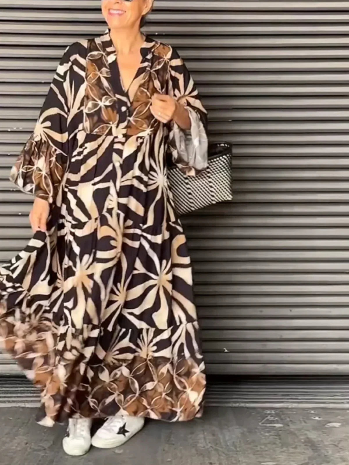 Dames Lange Jurk Relaxed Pasvorm Trendy Print Hoogwaardige Stof 7