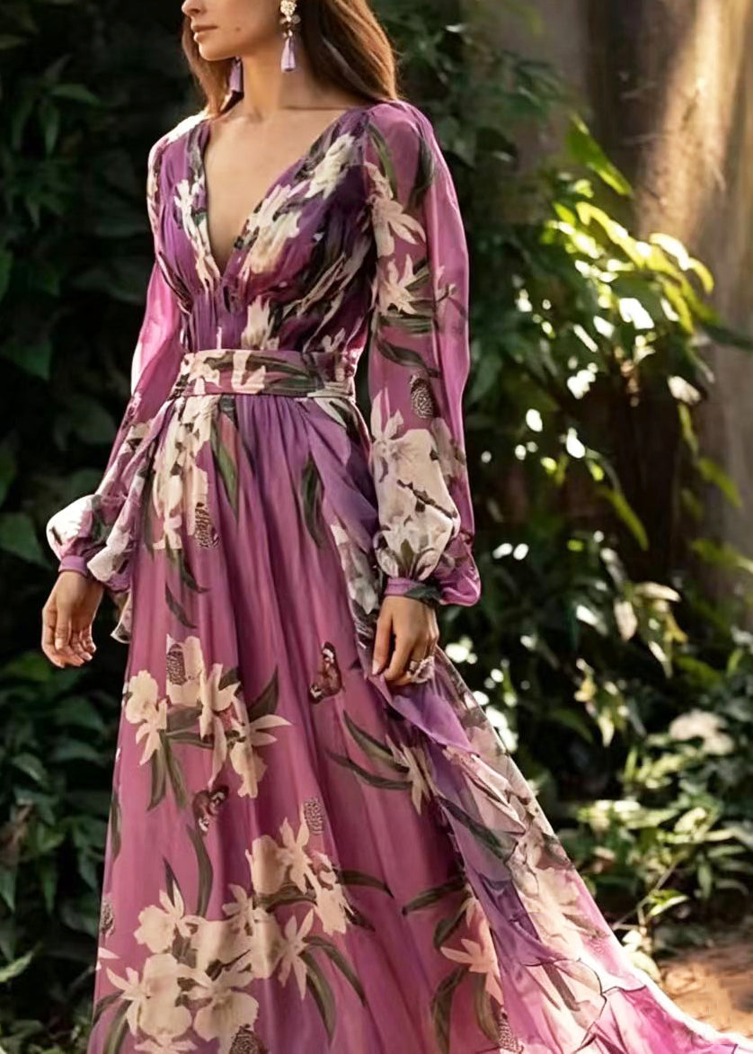 Dames Lange Jurk V-hals Met Grote Zoom Print Zomerstijl 1