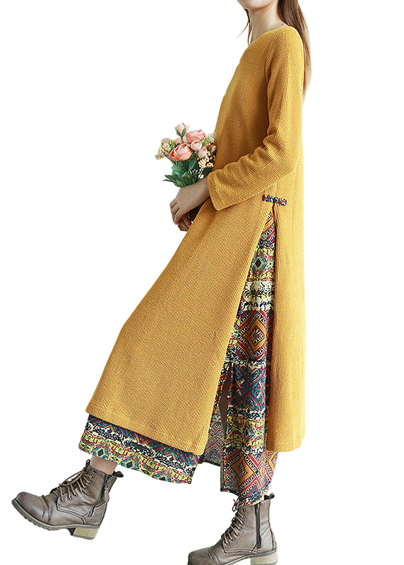 Dames Lange Jurk V-hals Patchwork Stijl 0